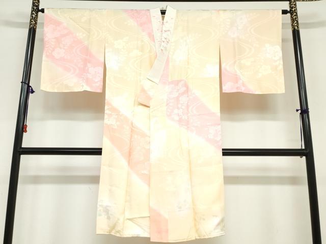 平和屋着物●長襦袢　袷　流水辻が花地紋　半衿刺繍　正絹　逸品　DABC2093ud