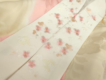 平和屋着物●長襦袢　袷　流水辻が花地紋　半衿刺繍　正絹　逸品　DABC2093ud