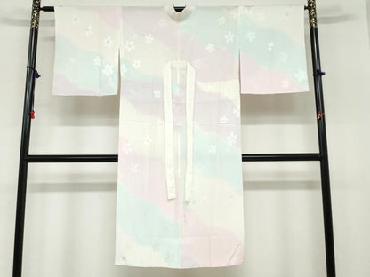 平和屋着物●長襦袢　無双仕立て　作家物　舞桜地紋　暈し染め　正絹　逸品　DABC2102ud