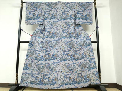 平和屋着物●極上　本場琉球紅型　小紋　風景文　胴抜き仕立て　正絹　逸品　DABC2103ud