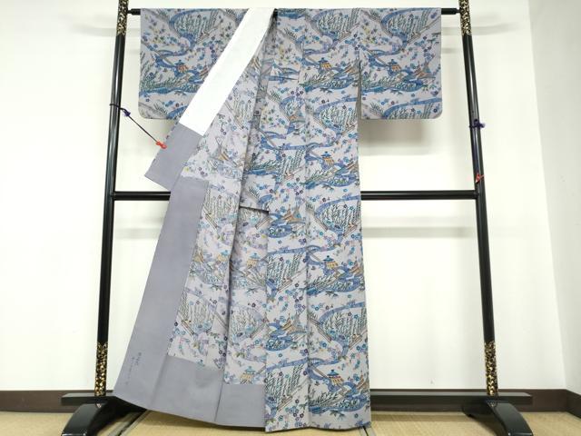 平和屋着物●極上　本場琉球紅型　小紋　風景文　胴抜き仕立て　正絹　逸品　DABC2103ud