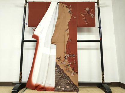 平和屋着物●訪問着　雪輪枝葉文　金彩　正絹　逸品　DABC2108ud