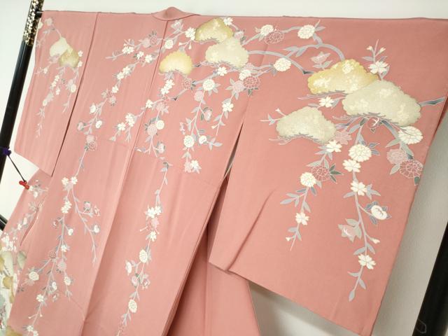 平和屋着物●訪問着　作家物　流水小舟草花文　暈し染め　金彩　正絹　逸品　DABC2109ud