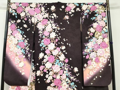 平和屋着物●豪華振袖 草花文 金銀彩 正絹 逸品 DABC2111ud