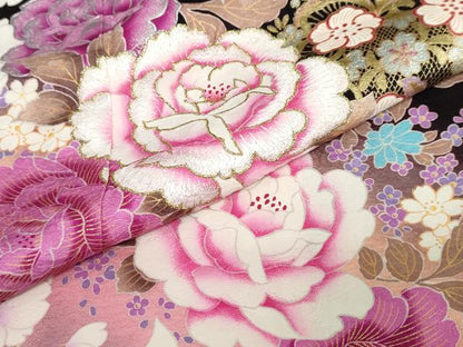 平和屋着物●豪華振袖 草花文 金銀彩 正絹 逸品 DABC2111ud
