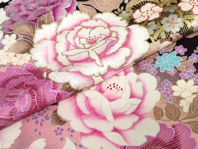 平和屋着物●豪華振袖 草花文 金銀彩 正絹 逸品 DABC2111ud