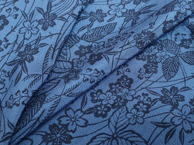 平和屋着物●上質な小紋　本藍　型絵染め　流水草花文　正絹　逸品　未使用　DABC2112ud
