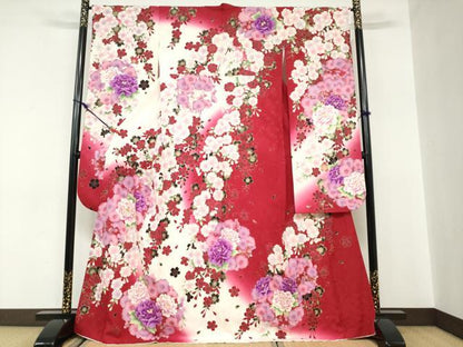 平和屋着物●豪華振袖 草花文 金彩 正絹 逸品 DABC2113ud