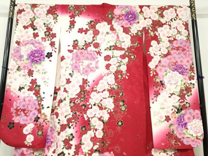 平和屋着物●豪華振袖 草花文 金彩 正絹 逸品 DABC2113ud