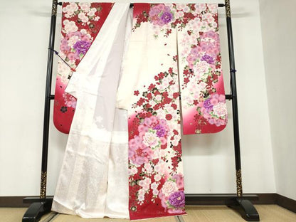 平和屋着物●豪華振袖 草花文 金彩 正絹 逸品 DABC2113ud