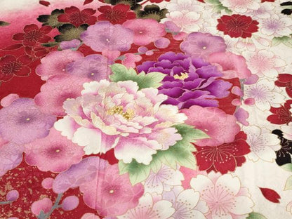 平和屋着物●豪華振袖 草花文 金彩 正絹 逸品 DABC2113ud