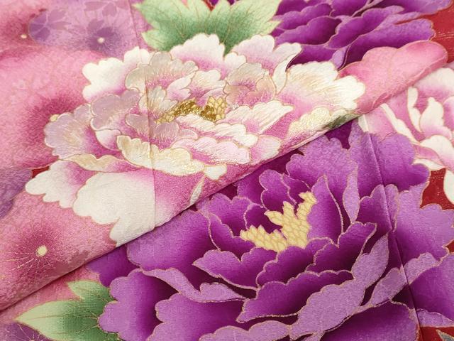 平和屋着物●豪華振袖 草花文 金彩 正絹 逸品 DABC2113ud