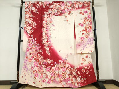 平和屋着物●豪華振袖 駒刺繍 草花文 暈し染め 金彩 銀通し地 正絹 逸品 DABC2116ud