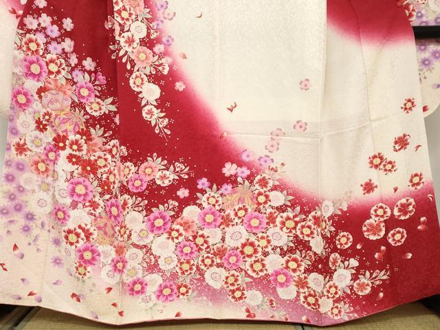 平和屋着物●豪華振袖 駒刺繍 草花文 暈し染め 金彩 銀通し地 正絹 逸品 DABC2116ud