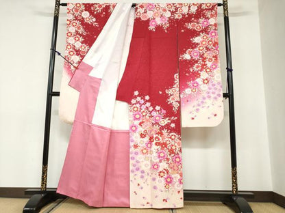 平和屋着物●豪華振袖 駒刺繍 草花文 暈し染め 金彩 銀通し地 正絹 逸品 DABC2116ud