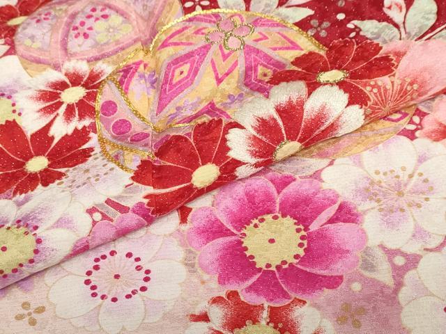 平和屋着物●豪華振袖 駒刺繍 草花文 暈し染め 金彩 銀通し地 正絹 逸品 DABC2116ud