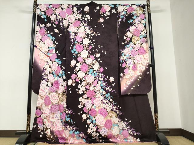 平和屋着物●豪華振袖 刺繍 ラインストーン 草花文 暈し染め 金彩 正絹 逸品 DABC2117ud