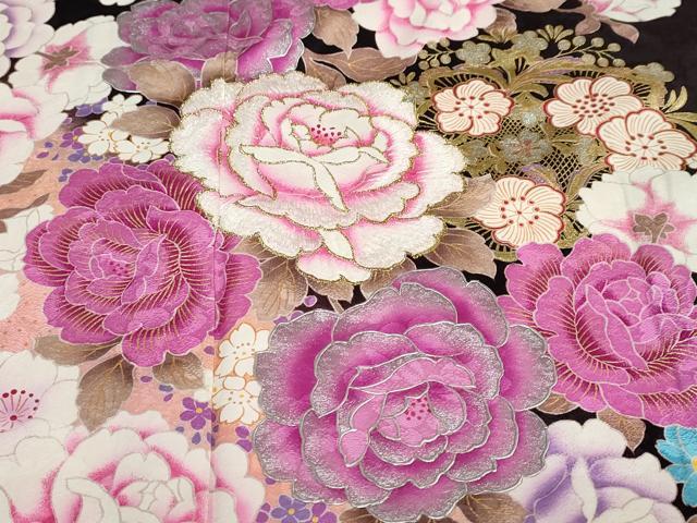平和屋着物●豪華振袖 刺繍 ラインストーン 草花文 暈し染め 金彩 正絹 逸品 DABC2117ud