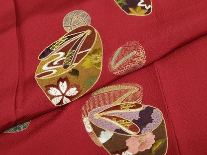 平和屋着物●豪華振袖 駒刺繍 ぽっくり 金彩 正絹 逸品 DABC2119ud