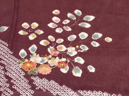 平和屋着物●訪問着　駒刺繍　絞り　流水草花文　金銀彩　正絹　逸品　DABC2120ud