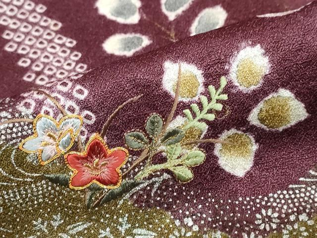 平和屋着物●訪問着　駒刺繍　絞り　流水草花文　金銀彩　正絹　逸品　DABC2120ud