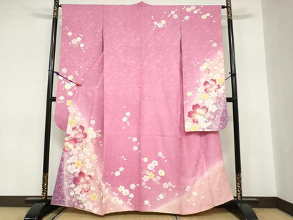 平和屋着物●豪華振袖 草花文 暈し染め 金彩 正絹 逸品 DABC2121ud