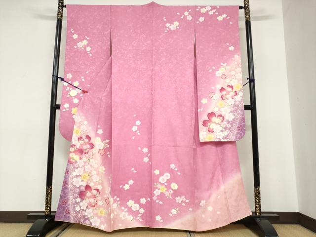 平和屋着物●豪華振袖 草花文 暈し染め 金彩 正絹 逸品 DABC2121ud