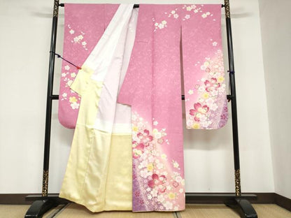 平和屋着物●豪華振袖 草花文 暈し染め 金彩 正絹 逸品 DABC2121ud