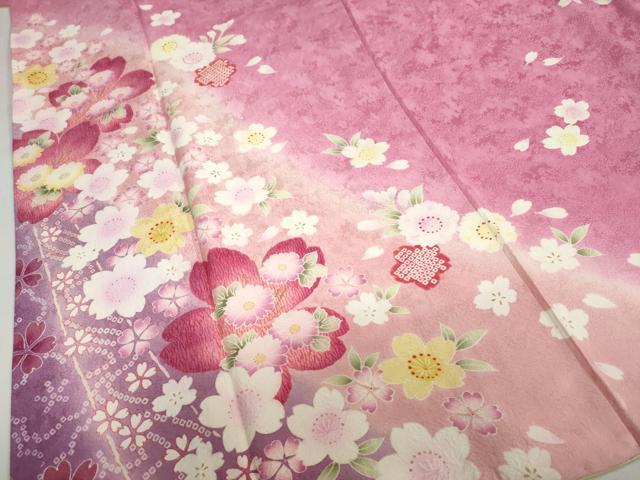 平和屋着物●豪華振袖 草花文 暈し染め 金彩 正絹 逸品 DABC2121ud