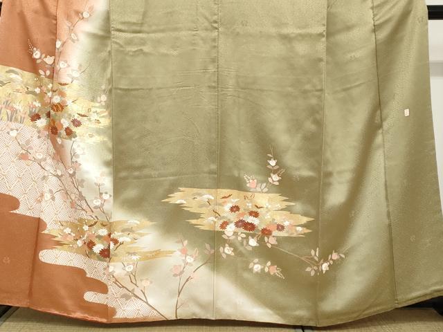 平和屋着物●十日町老舗ブランド 吉澤友禅 吾妻徳穂 訪問着 駒刺繍 雲取り草花文 金彩 正絹 逸品 DABC2124ud