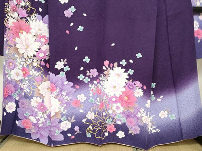 平和屋着物●豪華振袖 草花文 金銀彩 銀通し地 正絹 逸品 DABC2126ud