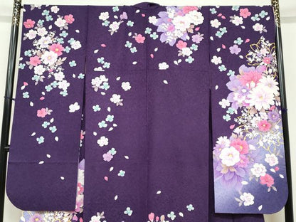 平和屋着物●豪華振袖 草花文 金銀彩 銀通し地 正絹 逸品 DABC2126ud