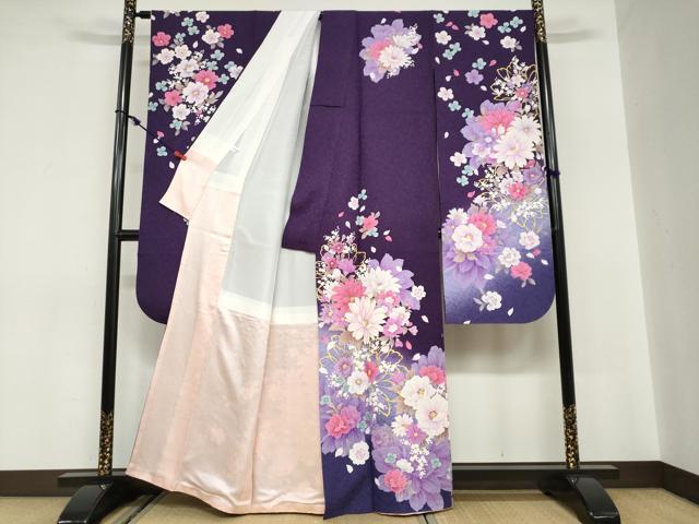 平和屋着物●豪華振袖 草花文 金銀彩 銀通し地 正絹 逸品 DABC2126ud