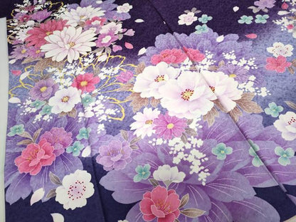 平和屋着物●豪華振袖 草花文 金銀彩 銀通し地 正絹 逸品 DABC2126ud
