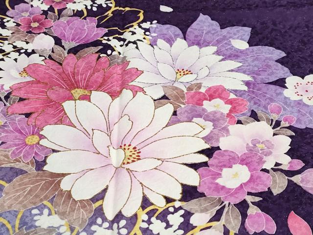 平和屋着物●豪華振袖 草花文 金銀彩 銀通し地 正絹 逸品 DABC2126ud