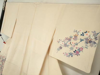平和屋着物●本加賀友禅作家　毎田仁郎　訪問着　草花文　正絹　逸品　DABC2128ud