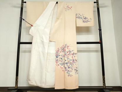 平和屋着物●本加賀友禅作家　毎田仁郎　訪問着　草花文　正絹　逸品　DABC2128ud