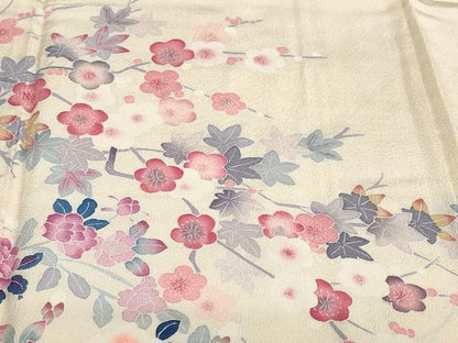 平和屋着物●本加賀友禅作家　毎田仁郎　訪問着　草花文　正絹　逸品　DABC2128ud