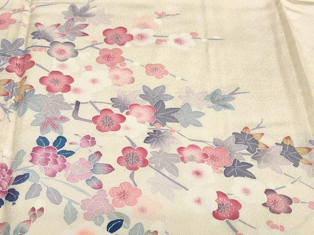 平和屋着物●本加賀友禅作家　毎田仁郎　訪問着　草花文　正絹　逸品　DABC2128ud