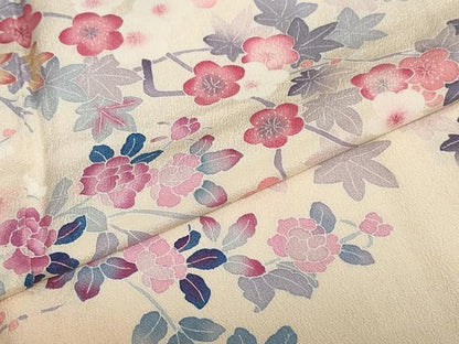 平和屋着物●本加賀友禅作家　毎田仁郎　訪問着　草花文　正絹　逸品　DABC2128ud