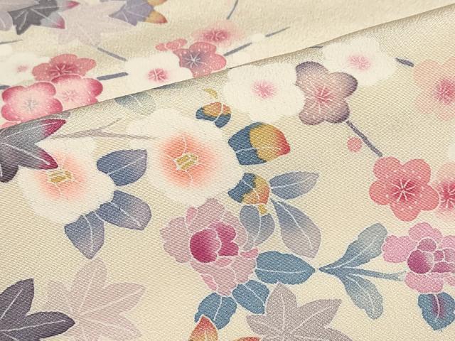 平和屋着物●本加賀友禅作家　毎田仁郎　訪問着　草花文　正絹　逸品　DABC2128ud