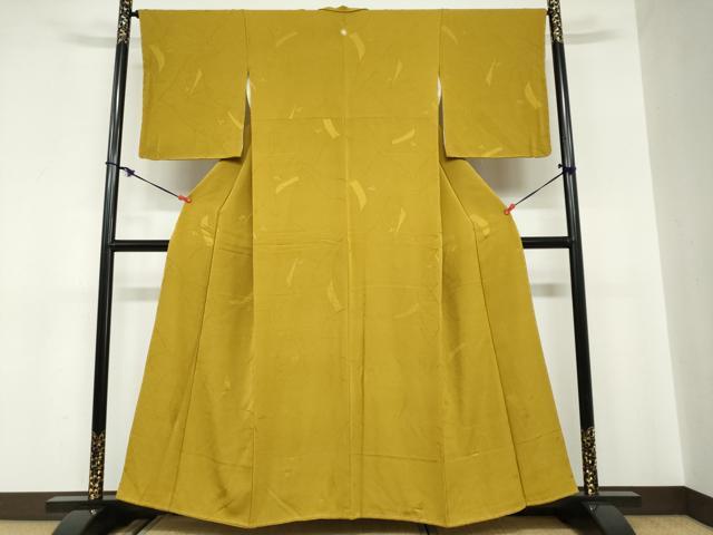 平和屋着物●上質な色無地　松葉地紋　菜種油色　正絹　逸品　未使用　DABC2130ud