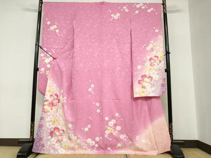 平和屋着物●豪華振袖　舞花文　暈し染め　金彩　正絹　逸品　DABC2133ud