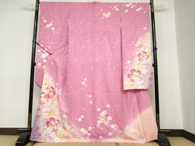 平和屋着物●豪華振袖　舞花文　暈し染め　金彩　正絹　逸品　DABC2133ud