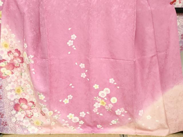 平和屋着物●豪華振袖　舞花文　暈し染め　金彩　正絹　逸品　DABC2133ud