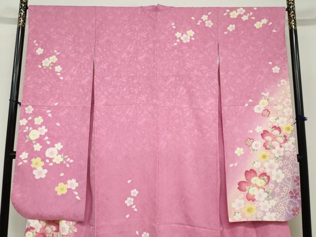 平和屋着物●豪華振袖　舞花文　暈し染め　金彩　正絹　逸品　DABC2133ud