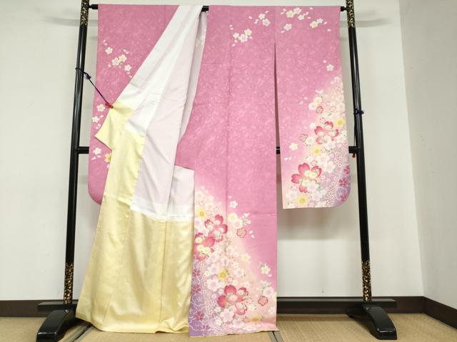 平和屋着物●豪華振袖　舞花文　暈し染め　金彩　正絹　逸品　DABC2133ud