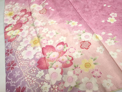 平和屋着物●豪華振袖　舞花文　暈し染め　金彩　正絹　逸品　DABC2133ud