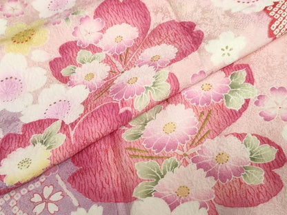 平和屋着物●豪華振袖　舞花文　暈し染め　金彩　正絹　逸品　DABC2133ud