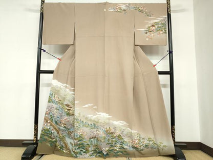 平和屋着物●訪問着　友禅　風景樹林文　正絹　逸品　DABC2134ud